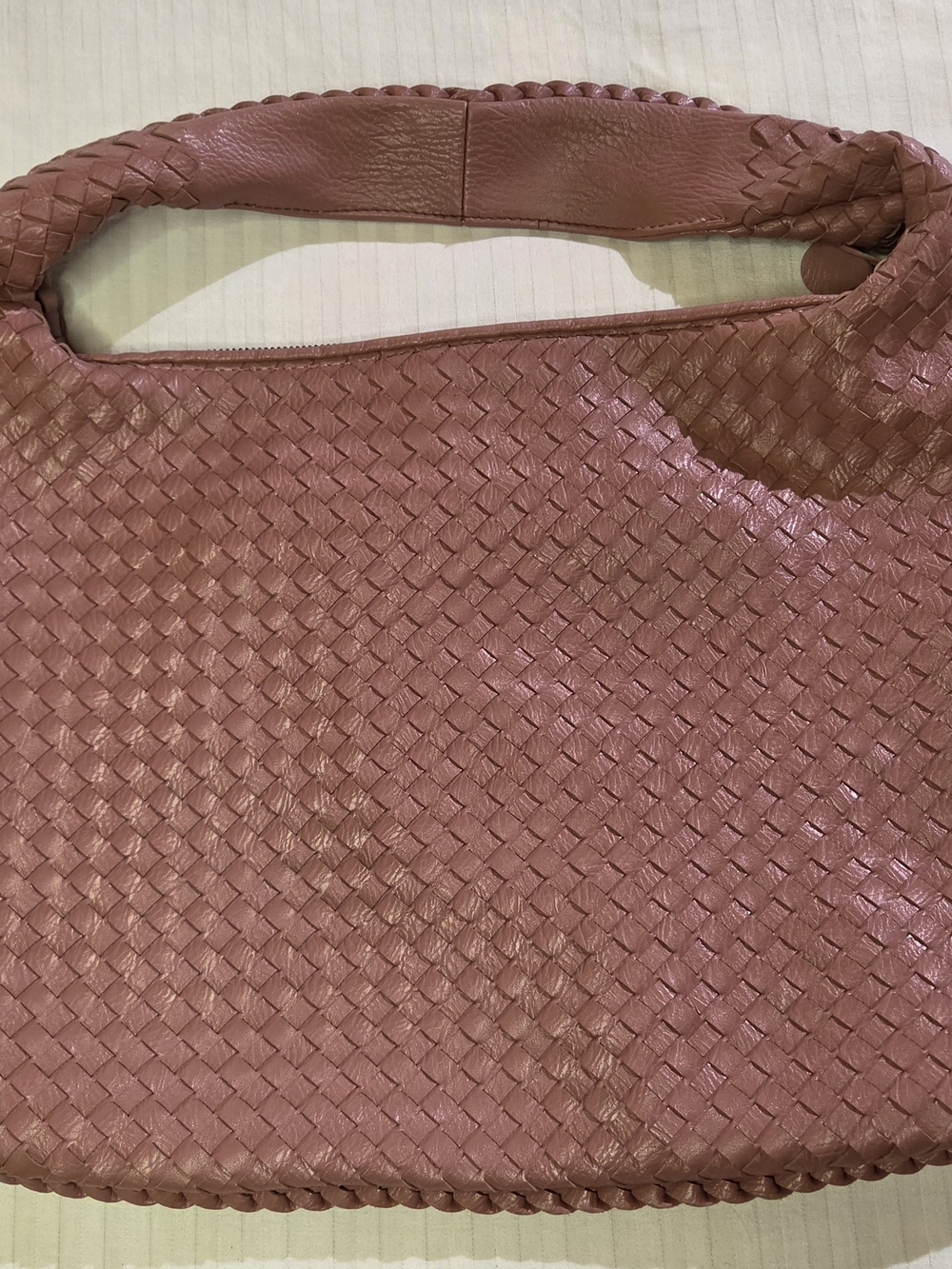 Woven Leather Hobo Bag in Dusty Rose Leather